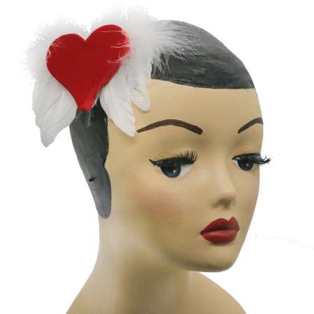 red fascinator heart feather wings